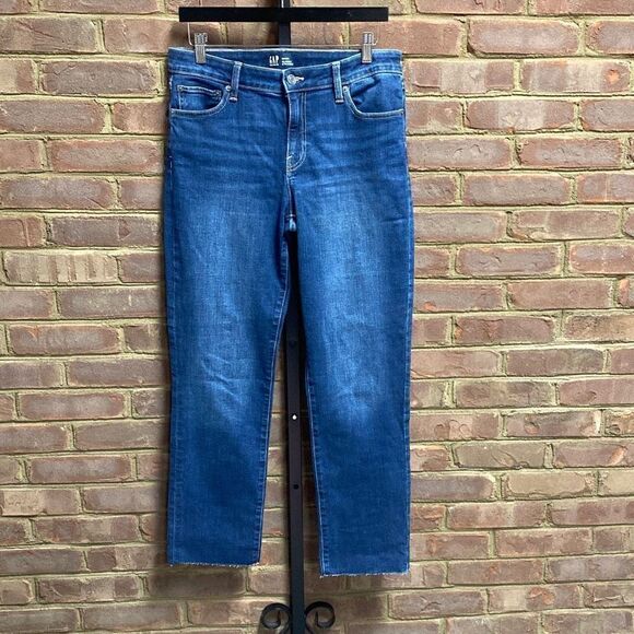 Gap Classic Straight Dark Wash Frayed Hem Denim Jeans Size 10 - Picture 2 of 6